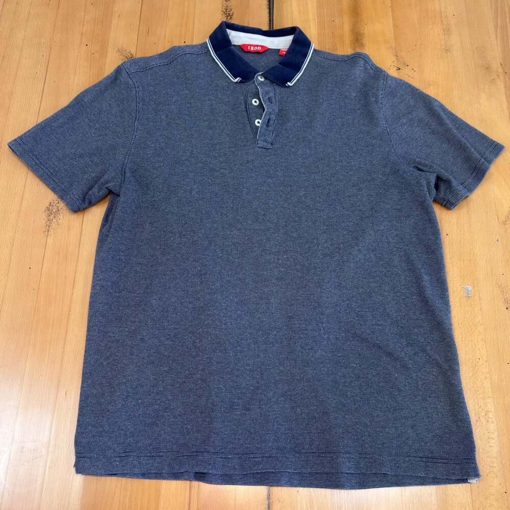 IZOD Polo Shirt Size L Blue Micro Pattern Short Sleeve